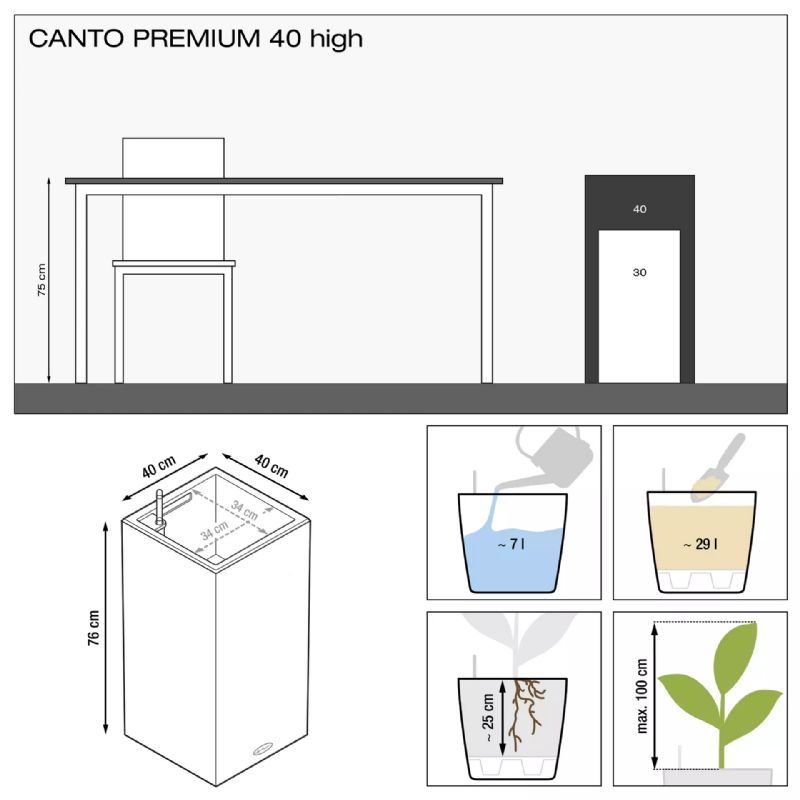 Lechuza CANTO High LED Self-Watering Planters (White High-Gloss)